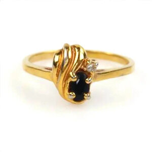 10kt GP Black Sapphire And Clear Stone Ring